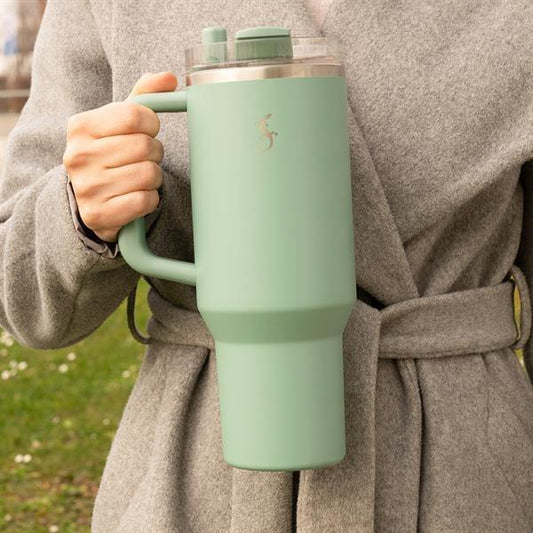 Lurch - “Big Cup” 1.2 L Adaçayı Yeşil, Paslanmaz Çelik Termos - Uzatılabilir Pipetli, Çift Cidarlı, Sızdırmaz - 240877