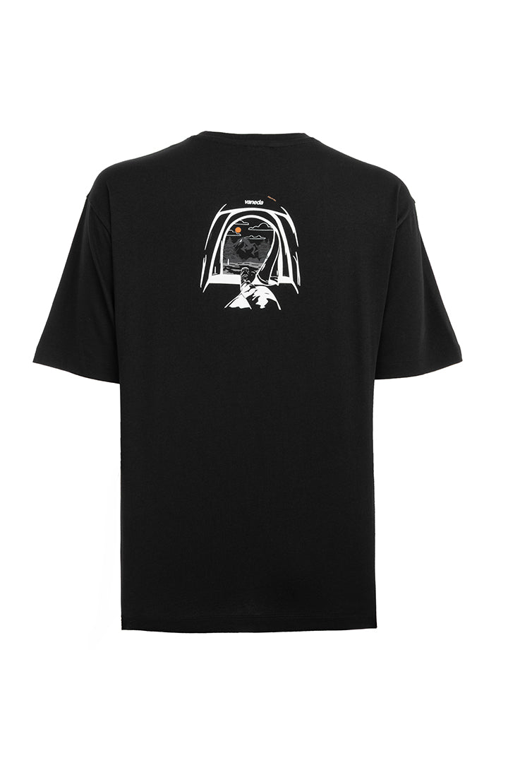 Kamp Baskılı T-Shirt Siyah