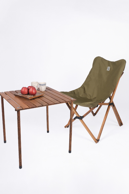 BAG THE JOY KATLANIR AHŞAP KAMP ve BAHÇE SANDALYESİ – KAHVERENGİ İSKELET – HAKİ KILIF