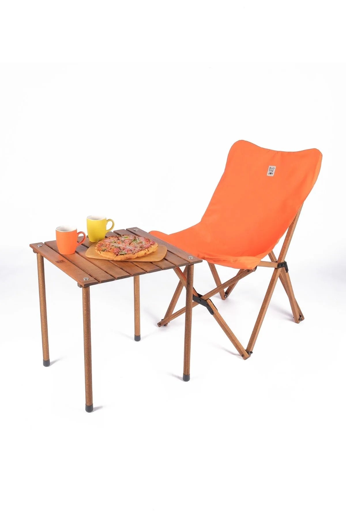 BAG THE JOY AHŞAP KATLANIR MASA SANDALYE SETİ – KAHVERENGİ – TURUNCU -50*50*50