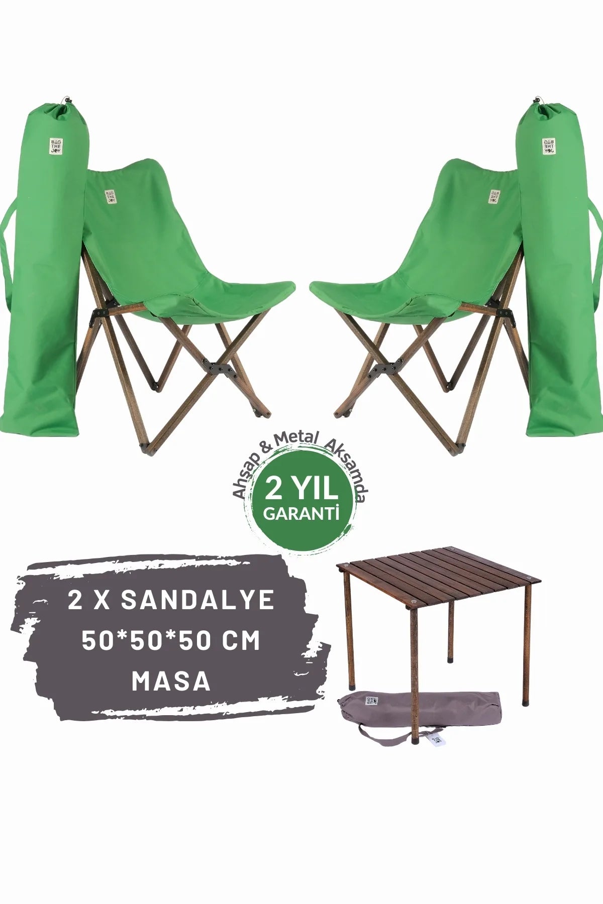 BAG THE JOY AHŞAP KATLANIR MASA SANDALYE SETİ – ANTRASİT – YEŞİL – 50*50*50cm