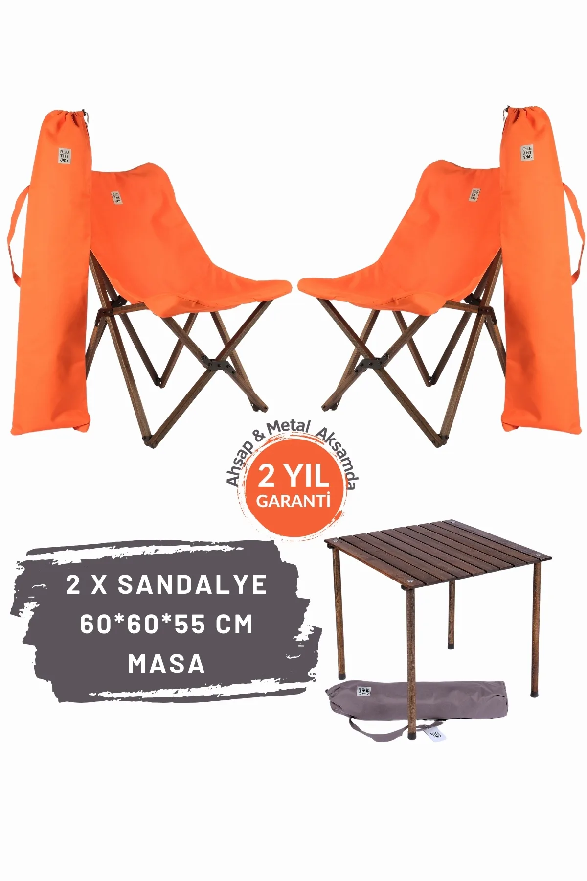 BAG THE JOY AHŞAP KATLANIR MASA SANDALYE SETİ – ANTRASİT- TURUNCU – 60*60*55