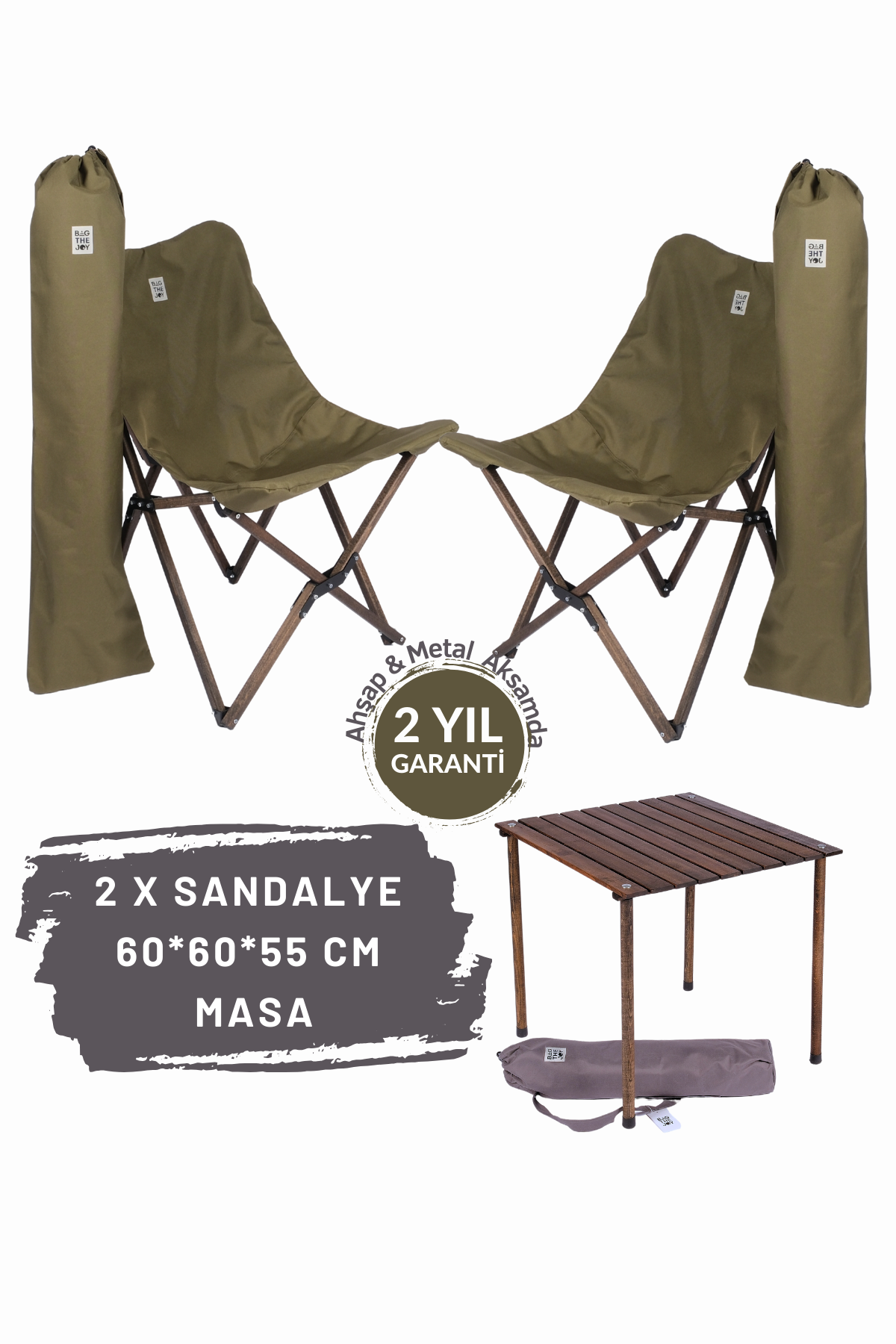 BAG THE JOY AHŞAP KATLANIR MASA SANDALYE SETİ – ANTRASİT – HAKİ – 60*60*55cm