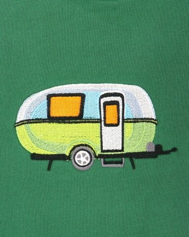 Yeşil Çekme Karavan Nakışlı Sweatshirt