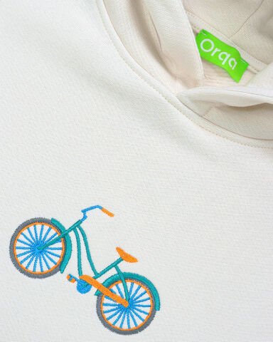 Krem Bisiklet Nakışlı Sweatshirt