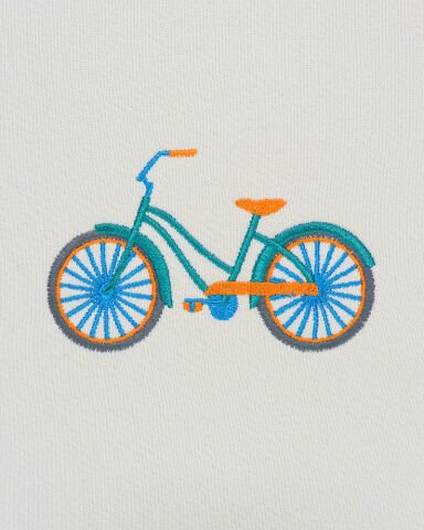 Krem Bisiklet Nakışlı Sweatshirt