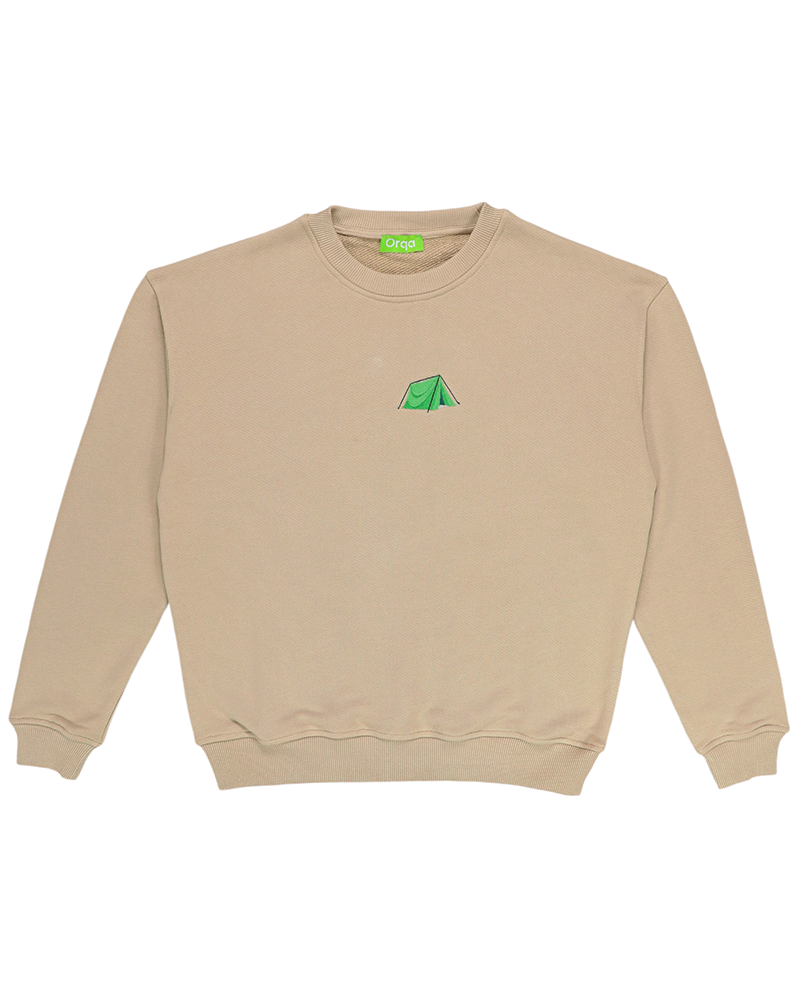 Kahve Kamp Çadırı Nakışlı Sweatshirt