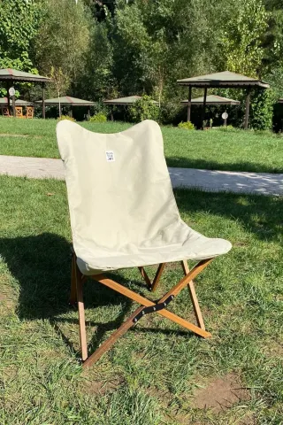 BAG THE JOY KATLANIR AHŞAP KAMP ve BAHÇE SANDALYESİ – KAHVERENGİ İSKELET – BEJ KILIF