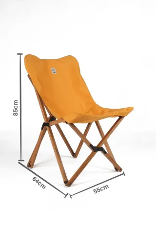 BAG THE JOY KATLANIR AHŞAP KAMP ve BAHÇE SANDALYESİ – KAHVERENGİ İSKELET –  HARDAL KILIF