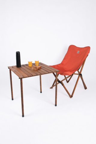 BAG THE JOY AHŞAP KATLANIR MASA SANDALYE SETİ – KAHVERENGİ – KİREMİT – 60*60*55cm