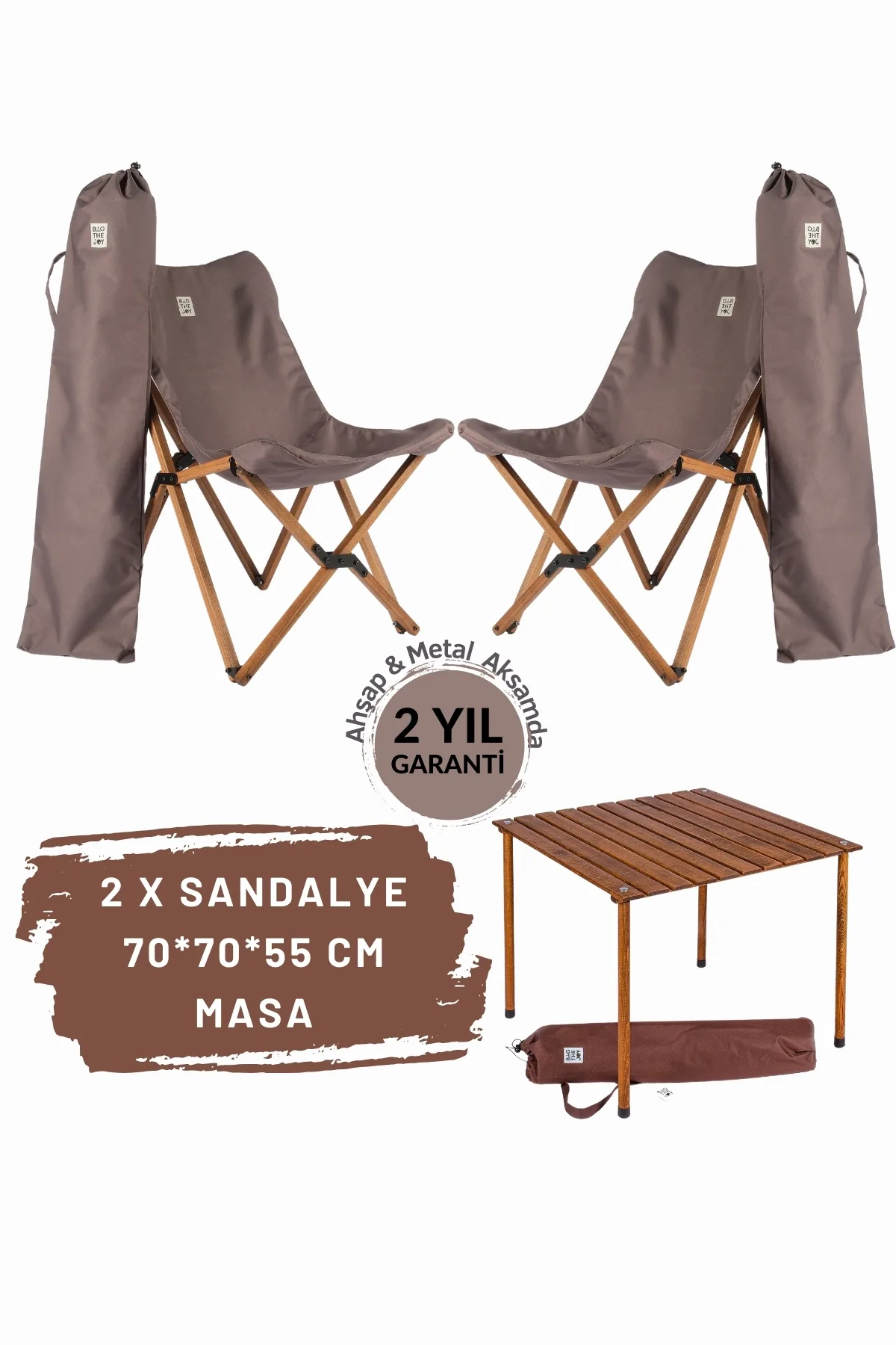 BAG THE JOY AHŞAP KATLANIR MASA SANDALYE SETİ – KAHVERENGİ – KOYU GRI – 70*70*55