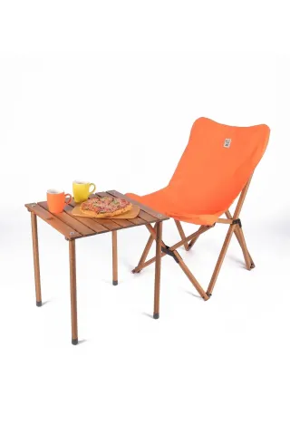 BAG THE JOY AHŞAP KATLANIR MASA SANDALYE SETİ – KAHVERENGİ – TURUNCU -50*50*50