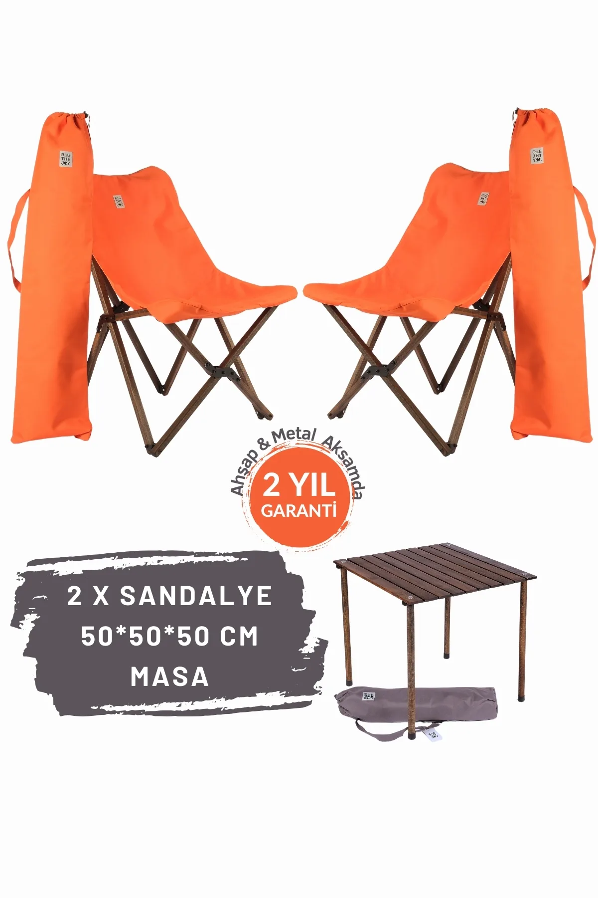 BAG THE JOY AHŞAP KATLANIR MASA SANDALYE SETİ – ANTRASİT – TURUNCU – 50*50*50cm
