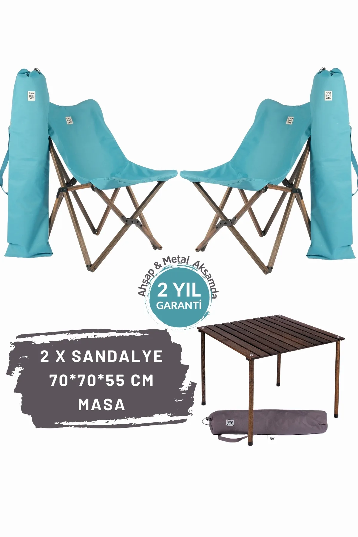 BAG THE JOY AHŞAP KATLANIR MASA SANDALYE SETİ – ANTRASİT- TURKUAZ – 70*70*55
