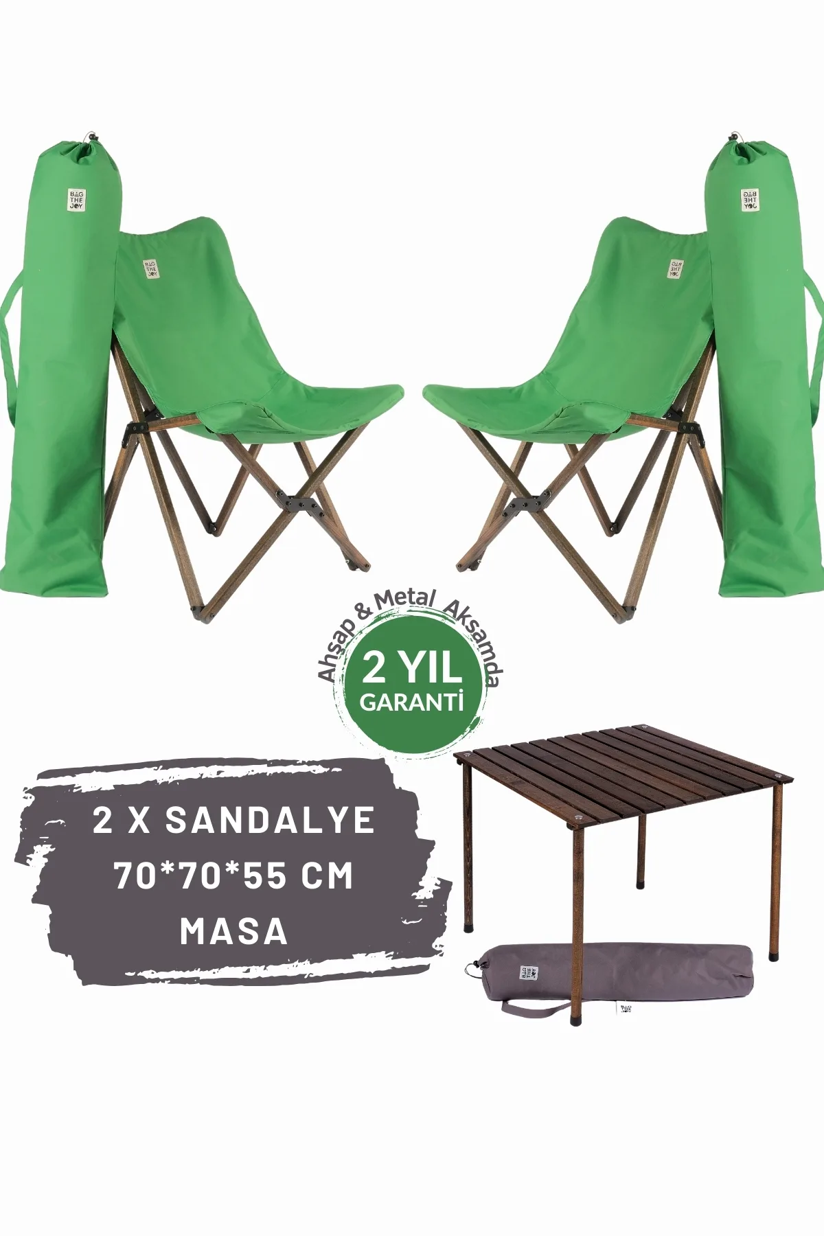 BAG THE JOY AHŞAP KATLANIR MASA SANDALYE SETİ – ANTRASİT- YEŞİL -70*70*55